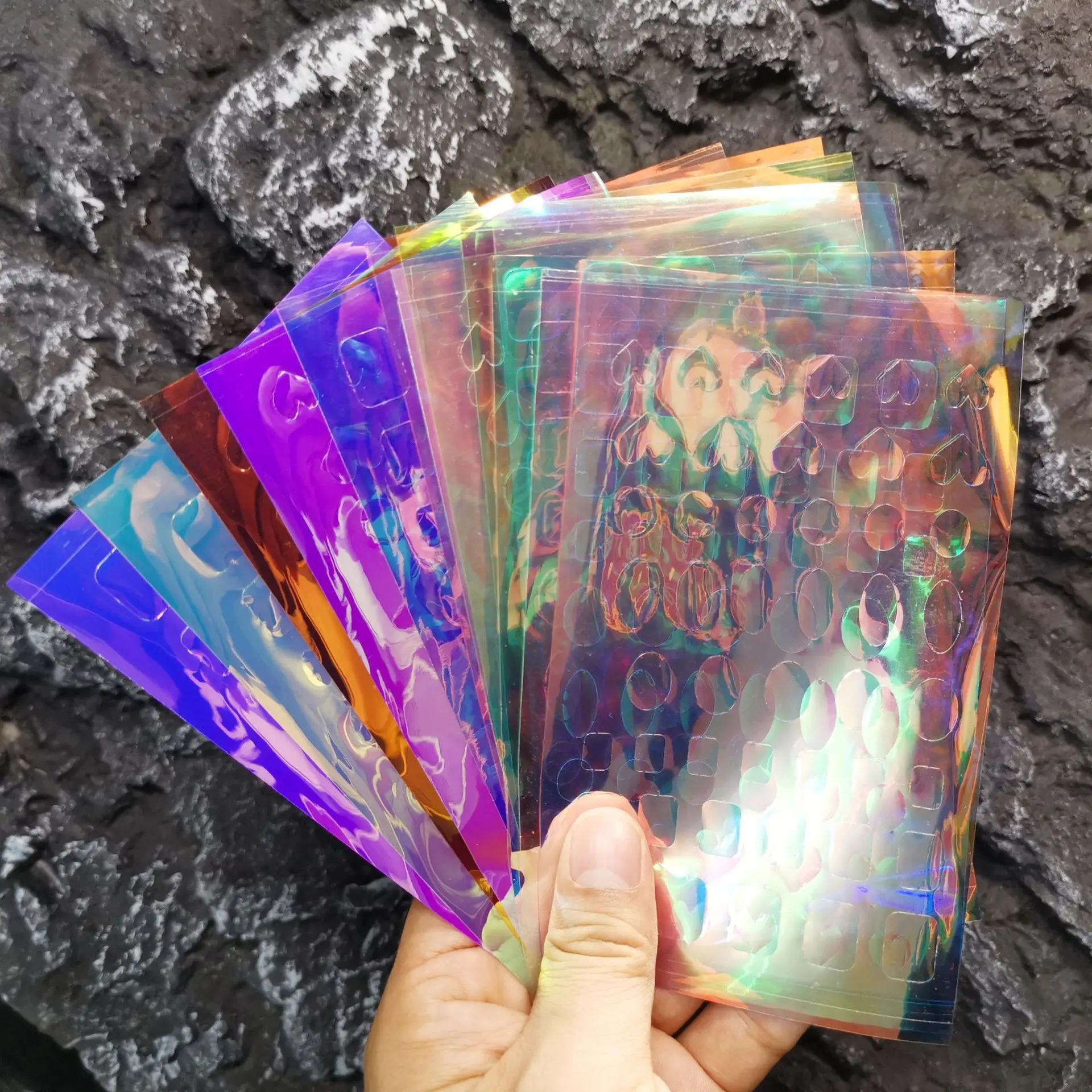 11 pçs gelo aurora cubo coração folha de prego adesivo 3d laser vidro papel decalques holográfico auto adesivo filme sliders decoração do prego