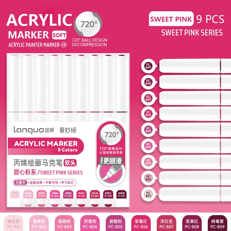9 kleuren/set acrylverf kunst markeerstift DIY graffiti tekenpennen voor notebook dagboek schrijven schilderen briefpapier