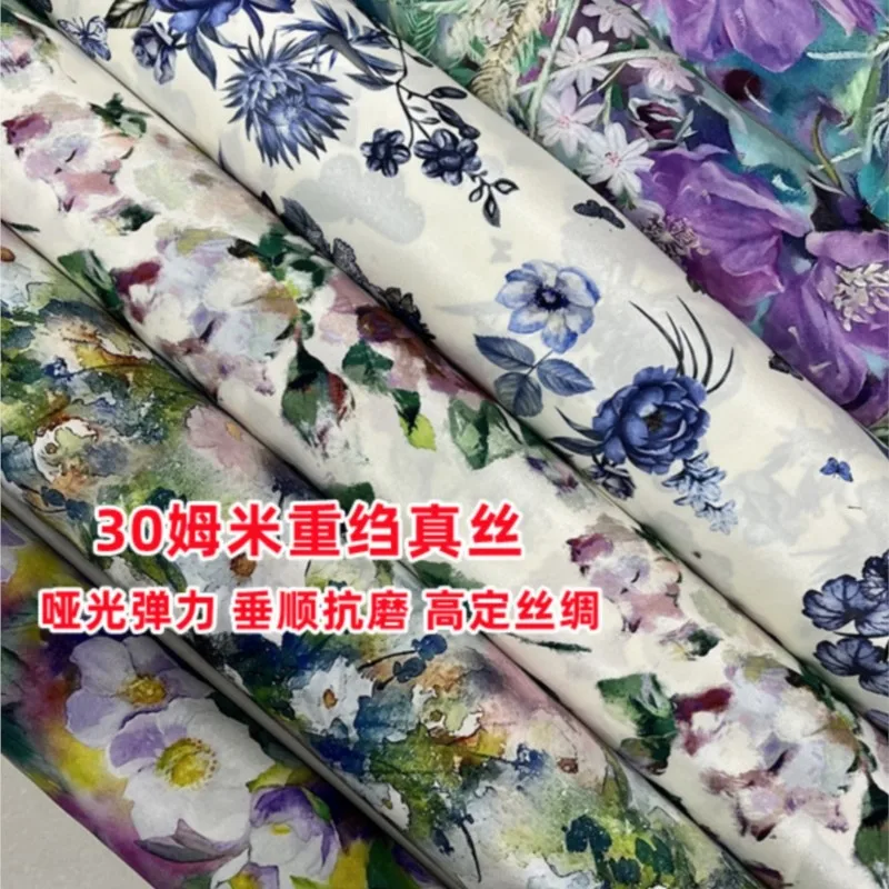 

Heavy Crepe Silk Stretch Fabric Matte Printing High Design Floral Cheongsam Dress