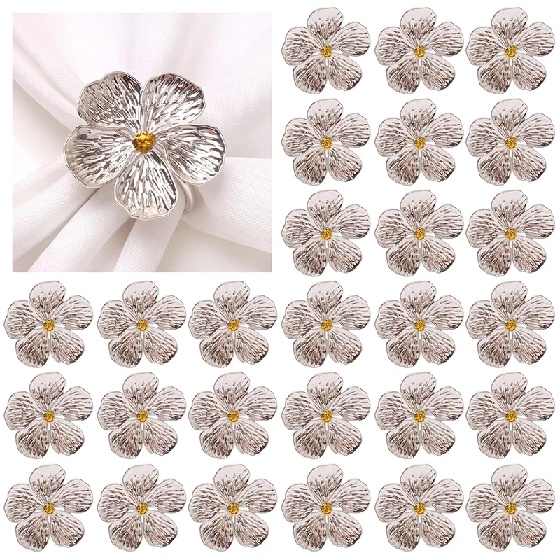8Pcs Metal Flower Napkin Rings, Shiny Floral Napkin Holder Buckle for Wedding Banquet Gathering Party Décor Table Setting