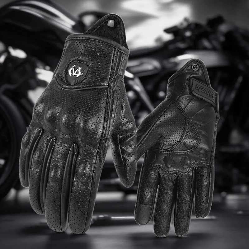 

Retro Black PU Leather Motorcycle Riding Gloves Touchscreen Protective Perforated Luvas for Men Women Outdoor Offroad Cycling gp
