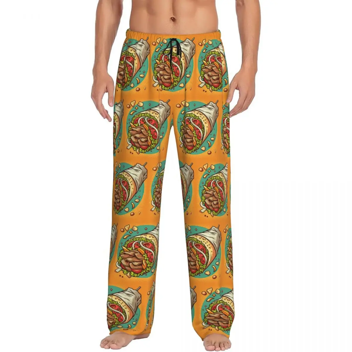 Custom Doner Kebab Pop Art Style Pajama Pants Men Sleepwear Sleep Lounge Bottoms with Pockets