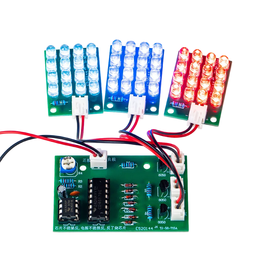 DIY Electronic Parts Kit - CD4017+NE555 Three Color LED Flow Light Production - Red White Blue Flow Light Learning Module