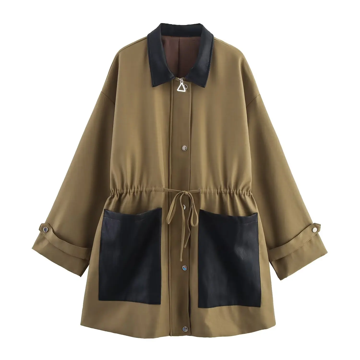

SuperAen New 2025 Autumn European and American Style Women's Fashion and Casual Loose Color-blocking Long-sleeved Coats