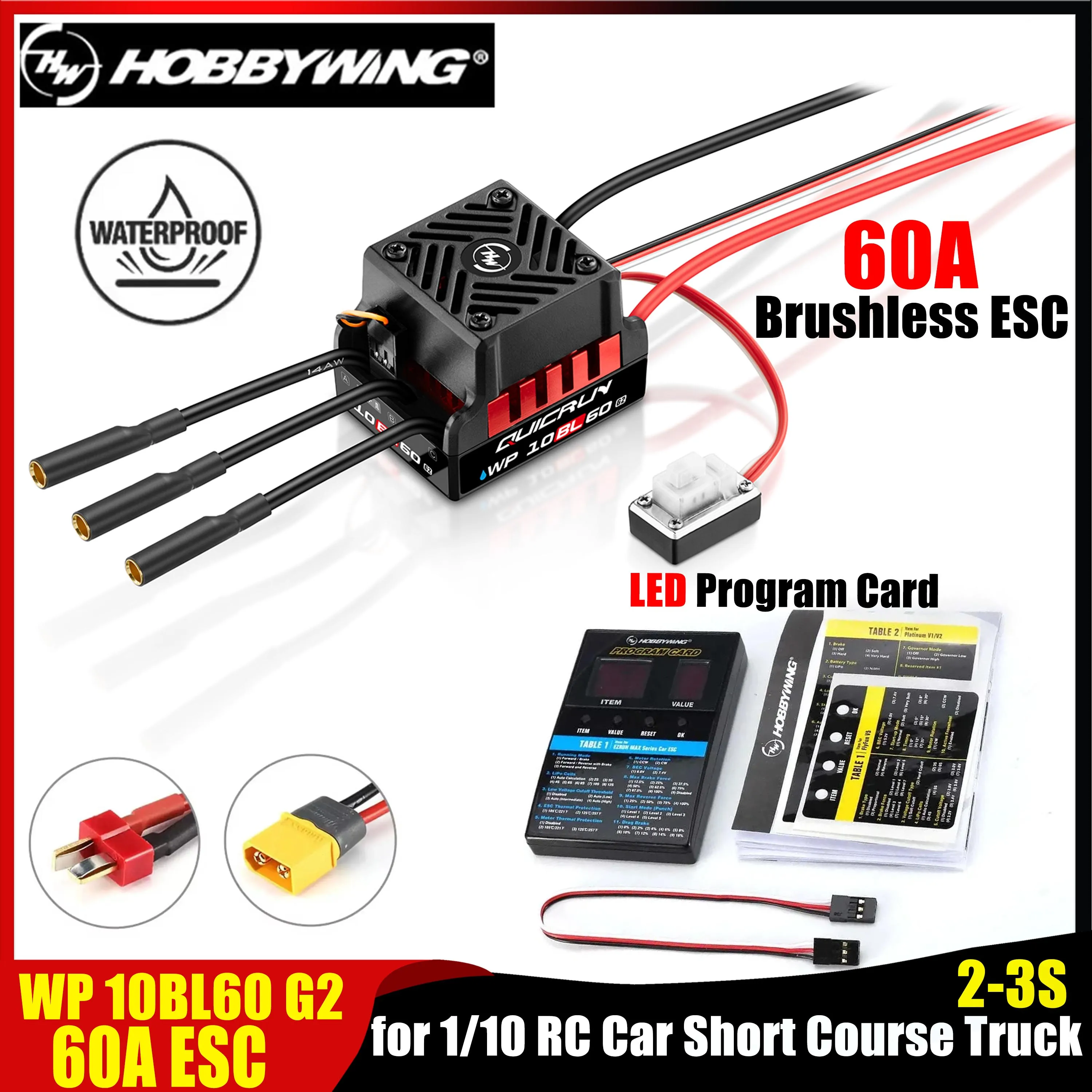

Hobbywing QuicRun WP 10BL60 G2 60A Waterproof Sensorless Brushless ESC 2-3S for 1/10 RC Car Drift Short Course Truck Buggy Parts