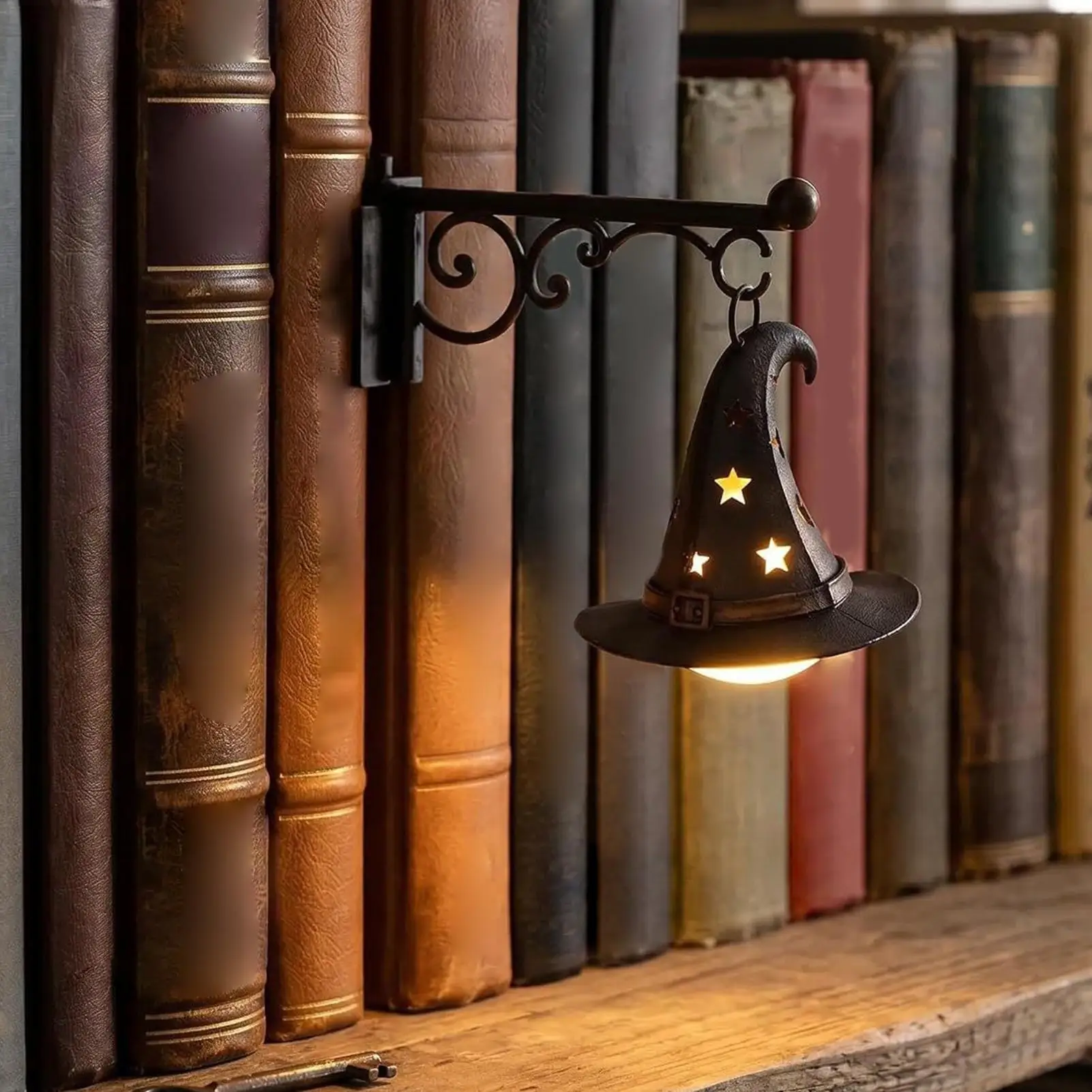 Halloween Bookshelf Lamp Vintage Fantasy Decorative Bookshelf Light Miniature Hangings Shelf Lamp for Library Reading Nook Desk