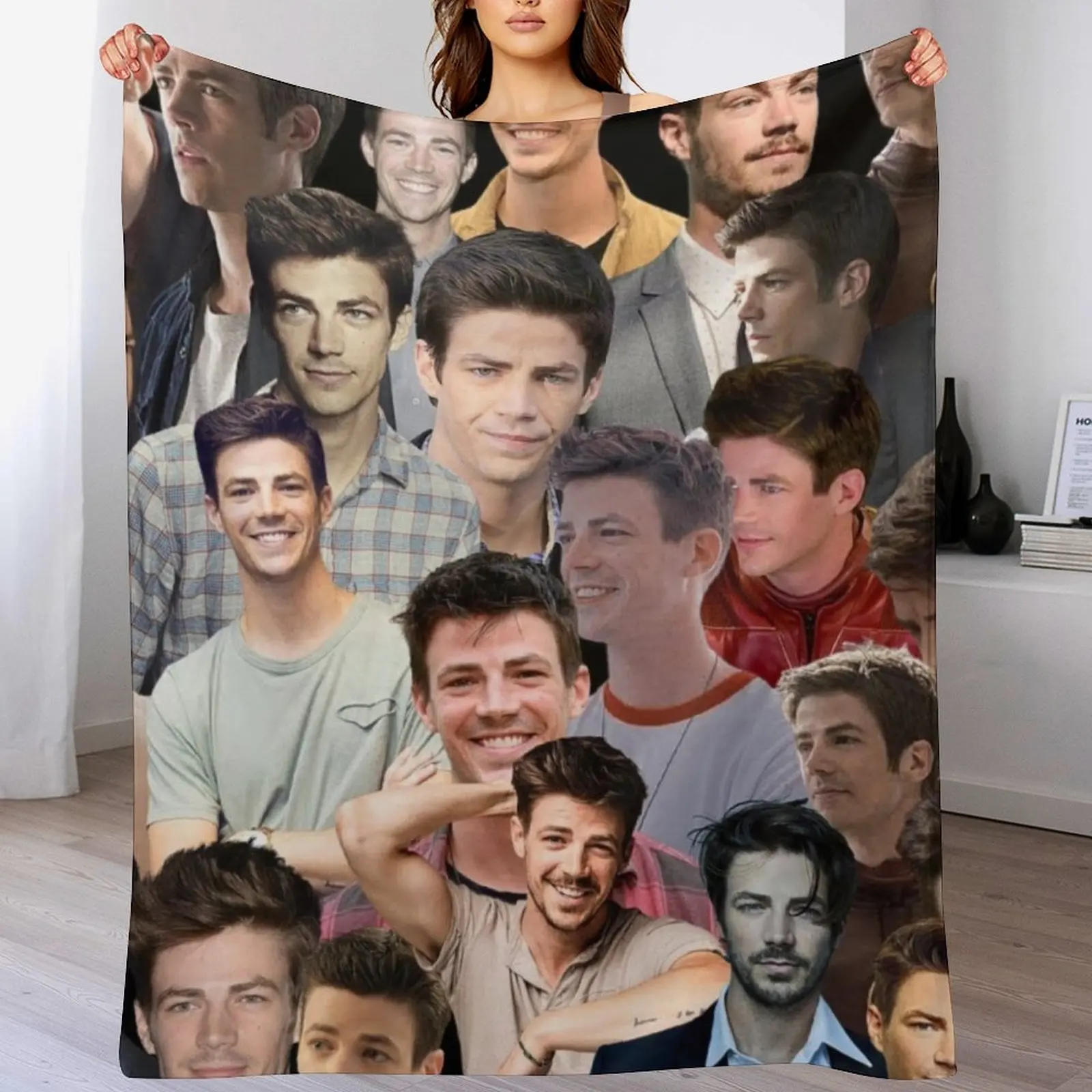 

grant gustin photo collage Throw Blanket Summer Hair wednesday Polar Blankets