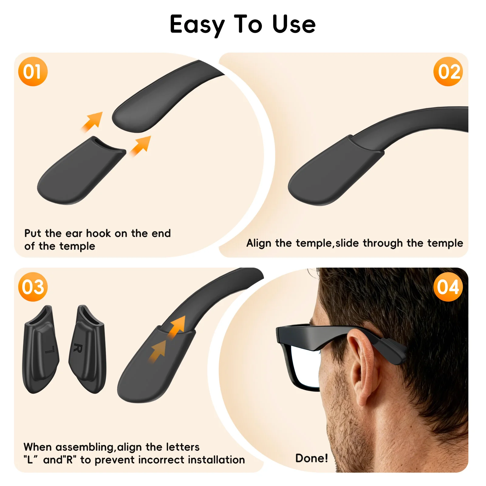 3 Pairs Anti-Slip Silicone Eyeglass Ear Grips For Ray-Ban Meta Wayfarer/Skyler/Headliner&Gen 2 Smart Glasses Elastic Retainer view 6
