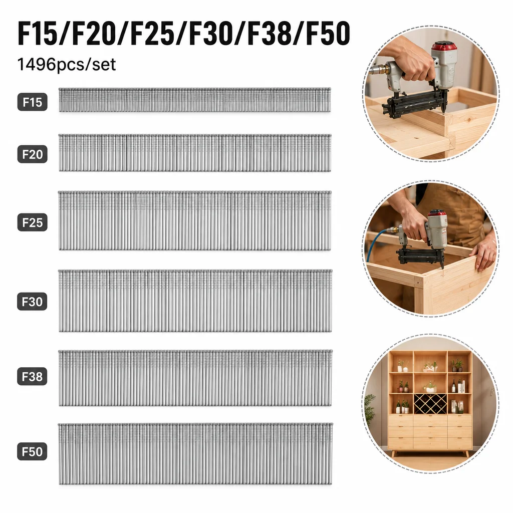 1496 PCS UULMERA F15/F20/F25/F30/F38/F50 Brad Nails for DIY Gardening, Carpentry, Home Renovation, Hardware and Fixing Tools