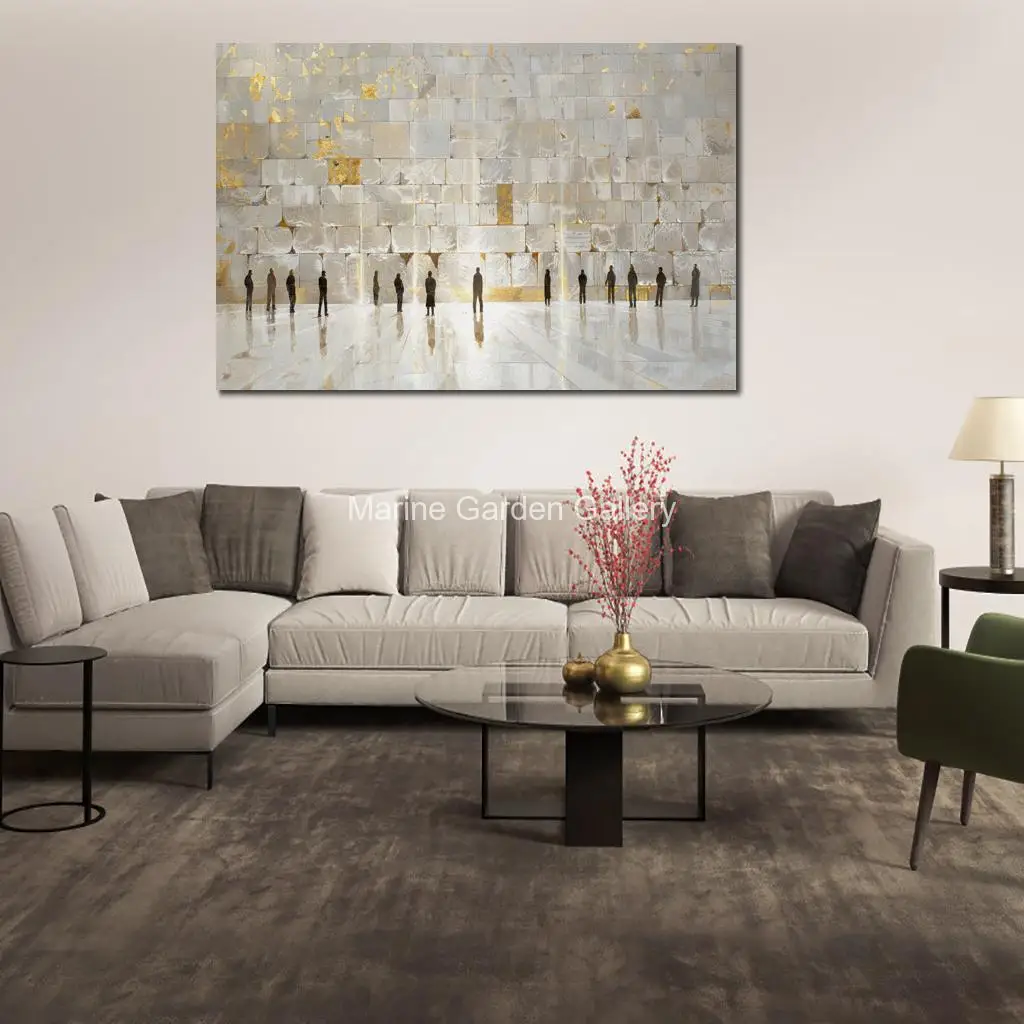 Gold Leaf Jerusalem Canvas Art Jewish Painting Hand Painted Abstract Kotel Landscape Artwork For Living Room Modern Decor Large
