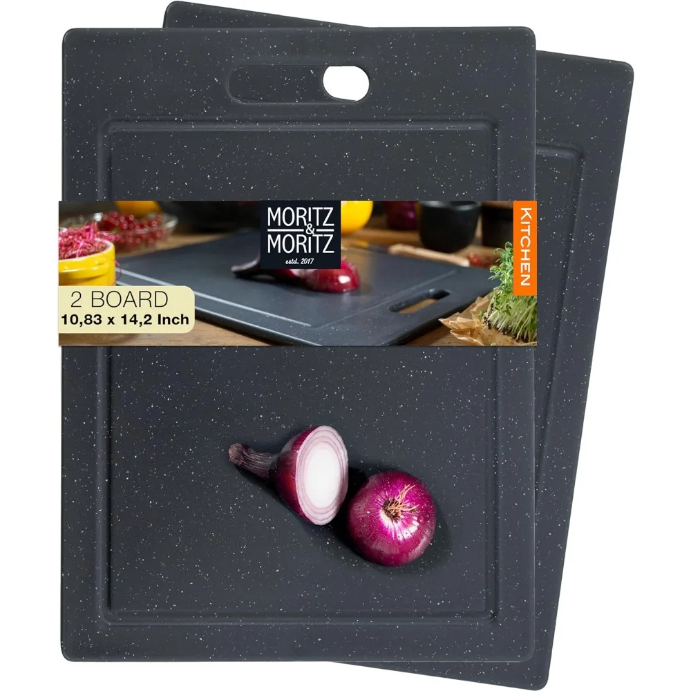 

2 экологически чистых нескользящих разделочных досок с канавкой для сока, пластик без BPA, 14,2 x 10,8 дюйма, прочная кухонная разделочная доска Bo