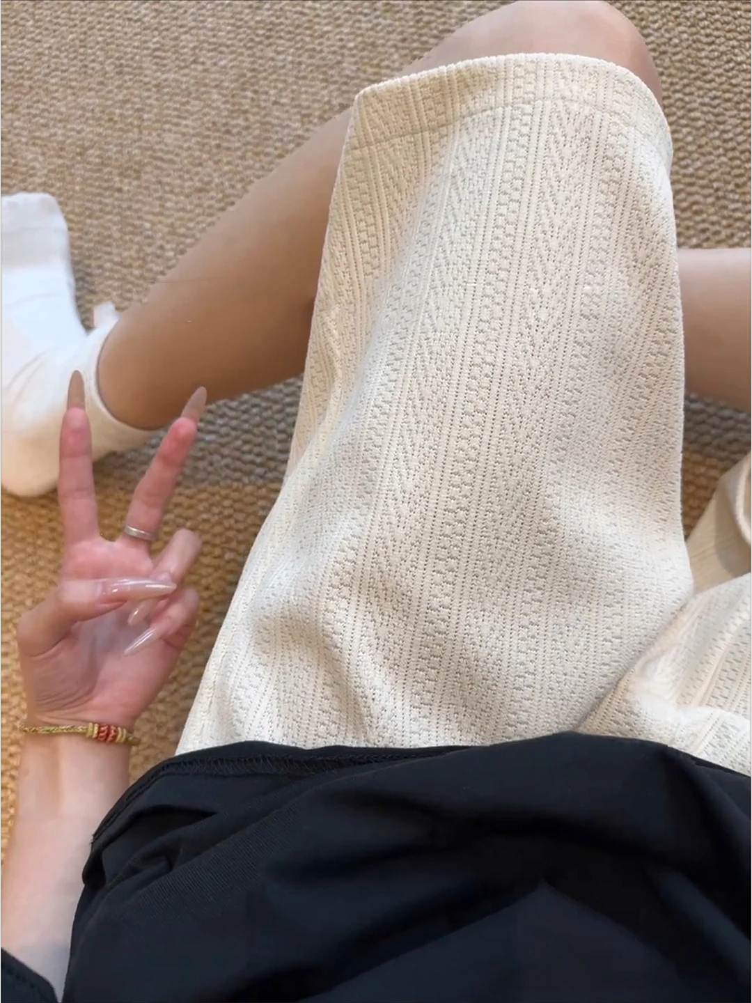 

White Wheat Ear Pattern Embroidered orts Men's Summer Spor Five-Quarter Thin American Casual Mid-Length Pants