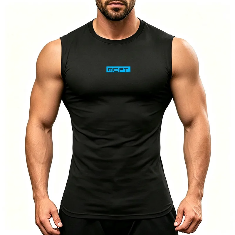 Men Solid Tight Running T-Shirts Sleeveless Quick Dry Gym Workout Top Breathable Fitness Sportswear Muscle Cut Summer Vest