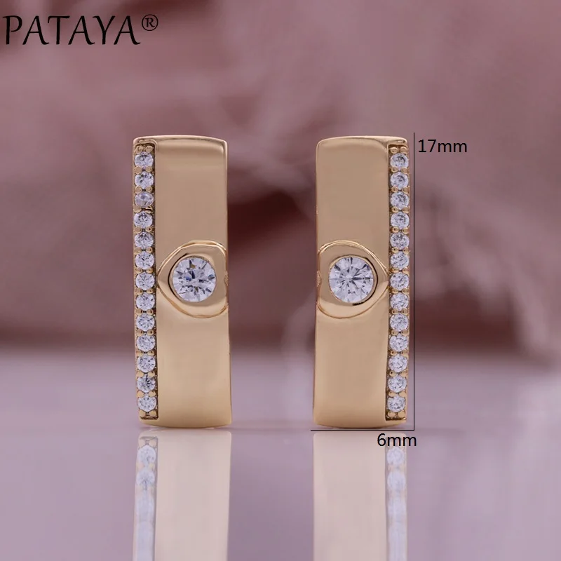 PATAYA Champagne Gold Color Glossy Vintage Drop Earrings Rings Natural Zircon Earrings For Women Fine Jewelry Set