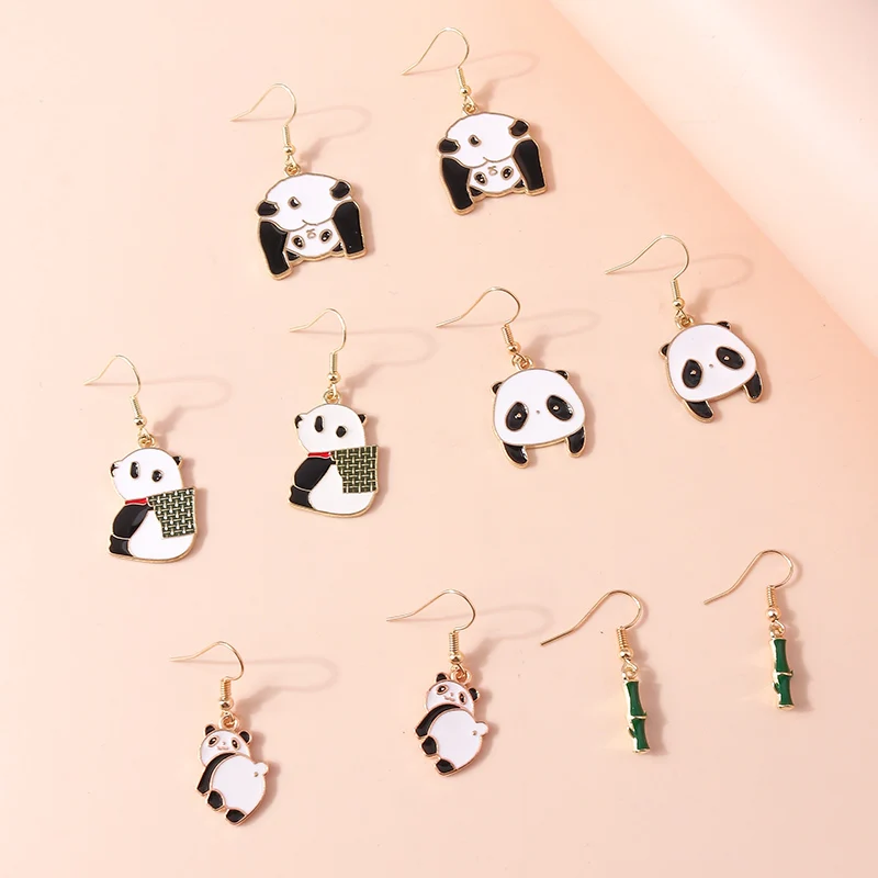 Aihua 5 Paar/Set Niedliche Ohrringe Sets Liebliche Emaille Kung Fu Panda Bambus Ohrringe für Frauen Geburtstagsparty Schmuck Geschenke – Detail 6