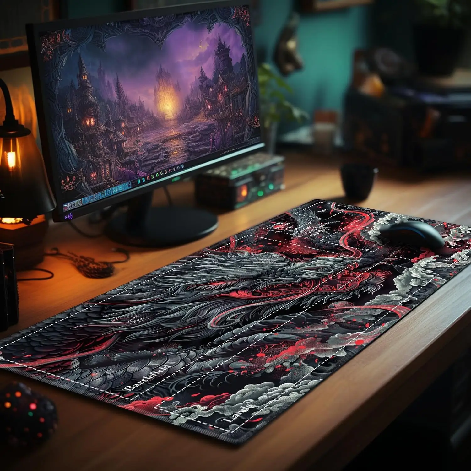 MTG Game Playmat TCG Play Mat for MTG TCG 24 x 14 inches Trading Card Inked Game Playmats with Smooth Rubber Surface Battle Game