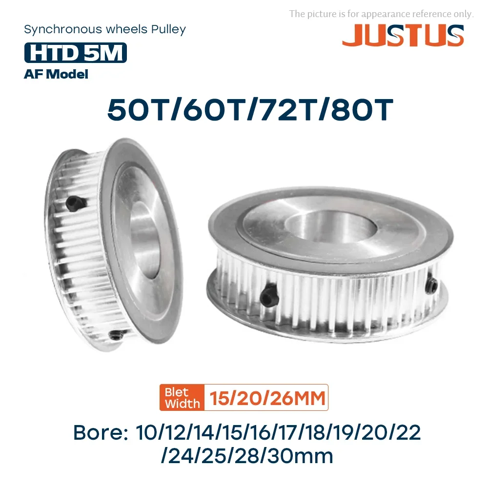 HTD 5M 50T/60T/72T/80 zębów koło rozrządu otwór 8-30mm wpust 3x1.4/4x1.8/5x2.3/6x2.8/8x3.3mm dla paska o szerokości 15/20/25mm