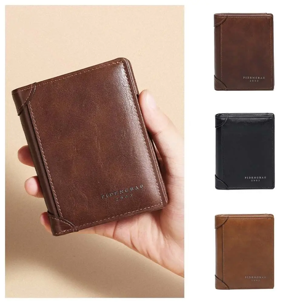 

Korean Fashion Short PU Leather Wallets ID Credit Card Multi Function Card Holder Zipper Pouch Storage Men Clutch Bag Business
