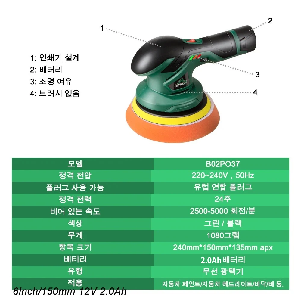 BATOCA Cordless 12V Car Polisher Dual Action Wireless Car Polishing Machine Electric Polish Machines Adjustment Power Tools