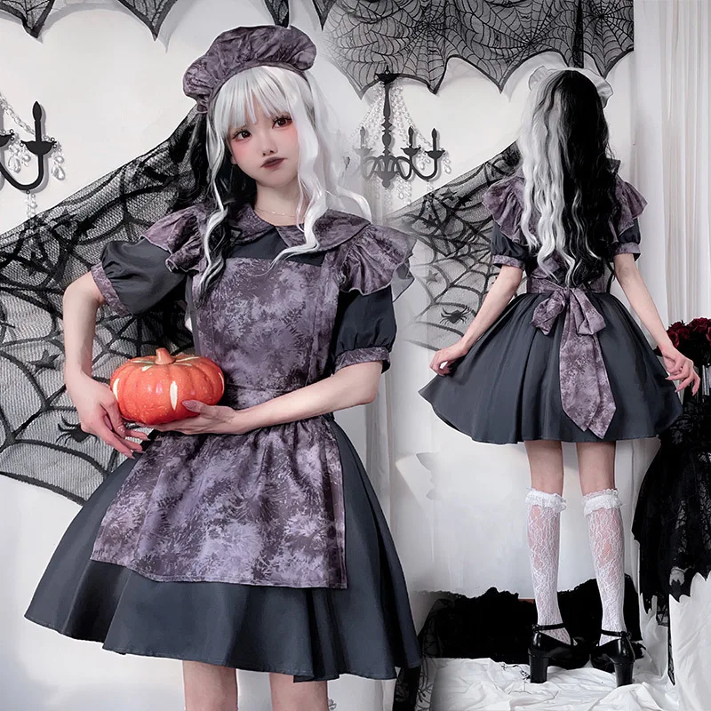 Halloween  Dress Women's Costume Pumpkin Witch Servant Dark Gothic Style Dress for Ladies Autumn Fashion Stage Wear