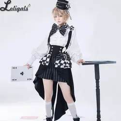 Ouji Lolita Outfit High Low Waist Cincher / Long Sleeve White Shirt / Striped Shorts / Bow Train ~ Rabbit Theater Corset Costume