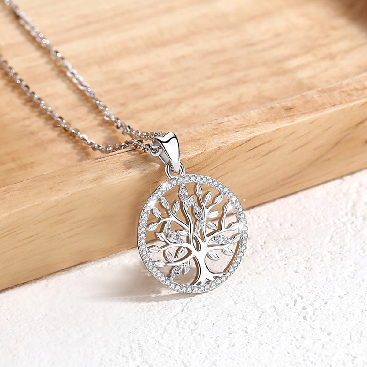 EUDORA 925 Sterling Silver Tree of Life Necklace Oak Tree CZ Pendant Nature Jewelry Bride Birthday Party Best Gift for Women 401