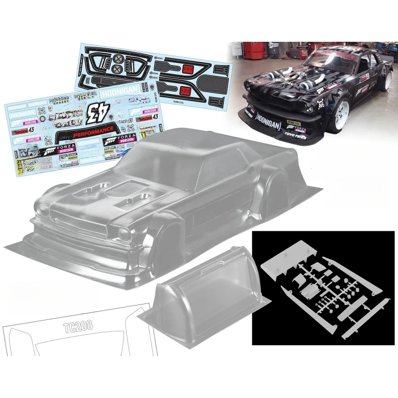 RC Drift Body 1/10 Hoonicorn Ken Block Clear Lexan carrozzeria con ala posteriore e decalcomanie adesive colorate