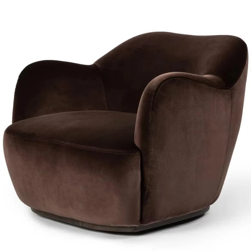 

Modern designer brown rotating lounge chair, high quality velvet armchair, suitable for home office, living room, bedroom