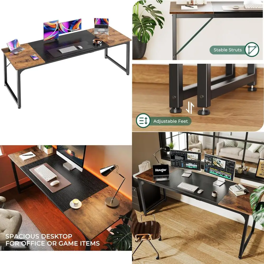 

Большой игровой стол 70 Rustic Brown & Black с местом для хранения, для домашнего офиса, учебы и письма, с просторным пространством для ног