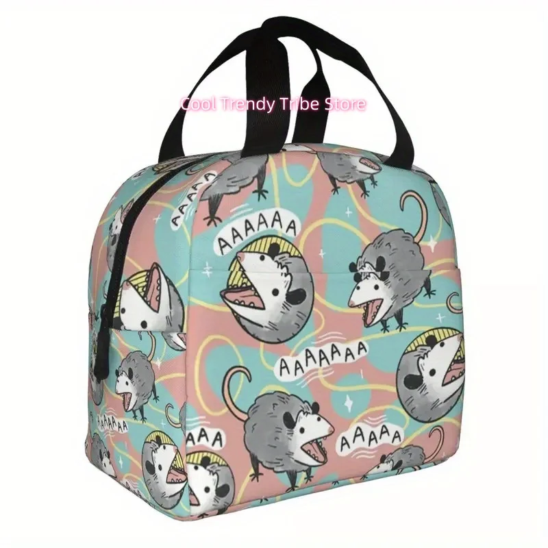 Insulated Lunch Bag Featuring an Opossum Design, Perfect for Camping And Travel. Suitable for Pets And Reusable As a Thermal Coo