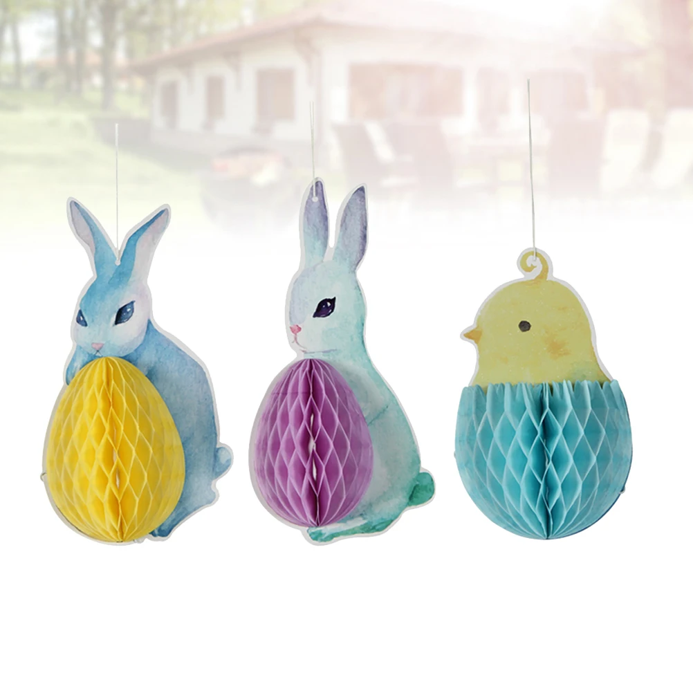 

3pcs Animal Honeycomb Decorations Rabbit Ball Ornaments for Easter Party Festival Bunny Hanging Light Party Favors Photo Props