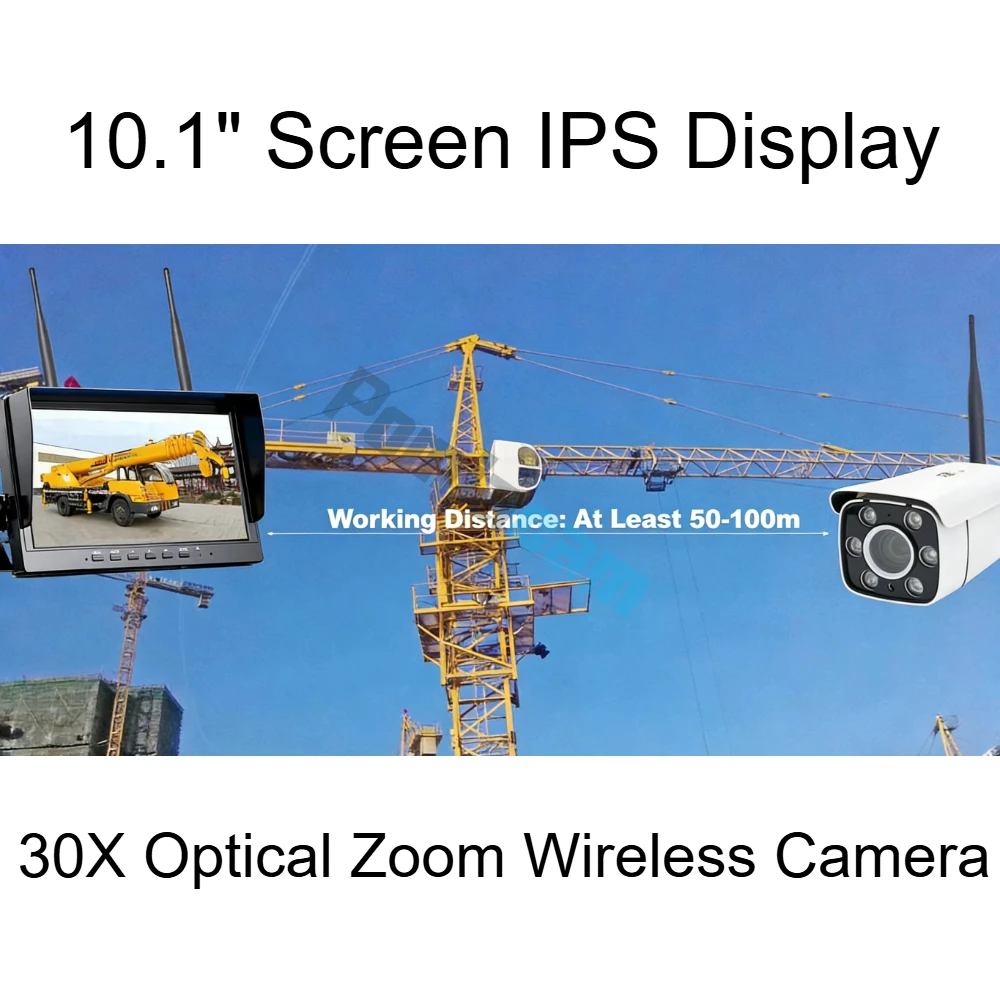 For Hitch Crane,Tower Crane,Forklift,Trailer,Truck 30X Optical Zoom Wireless Camera 10.1