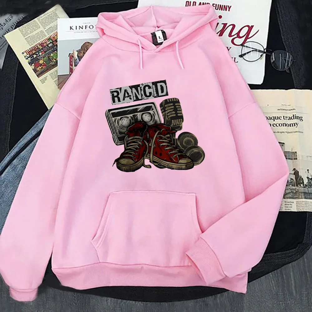 Women's Rancid Band Retro Punk Music Print Hoodie Long Sleeve Pullover Hooded Sweatshirt Casual Pocket Street Daily Tops