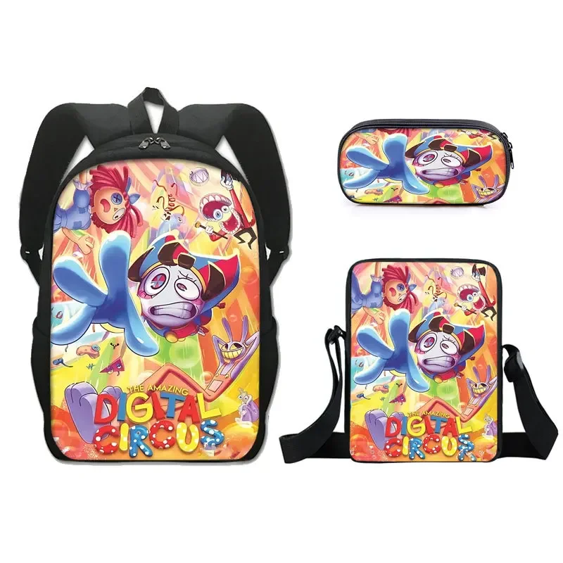 Mochila de viaje para niños y niñas, juego de bolígrafos, mochila escolar de Anime, el increíble circo Digital, 3 piezas