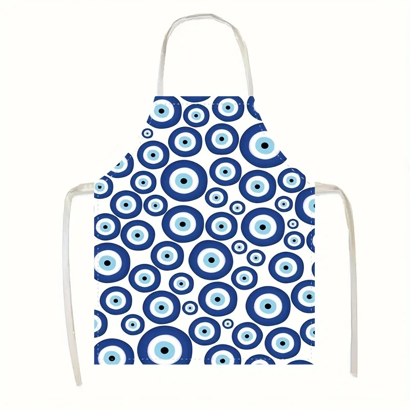 Evil Eye Protection Apron Turkish Greek Kitchen Cooking Baking Chef Linen Cotton Pinafore With Pockets For Home Restaurant Decor