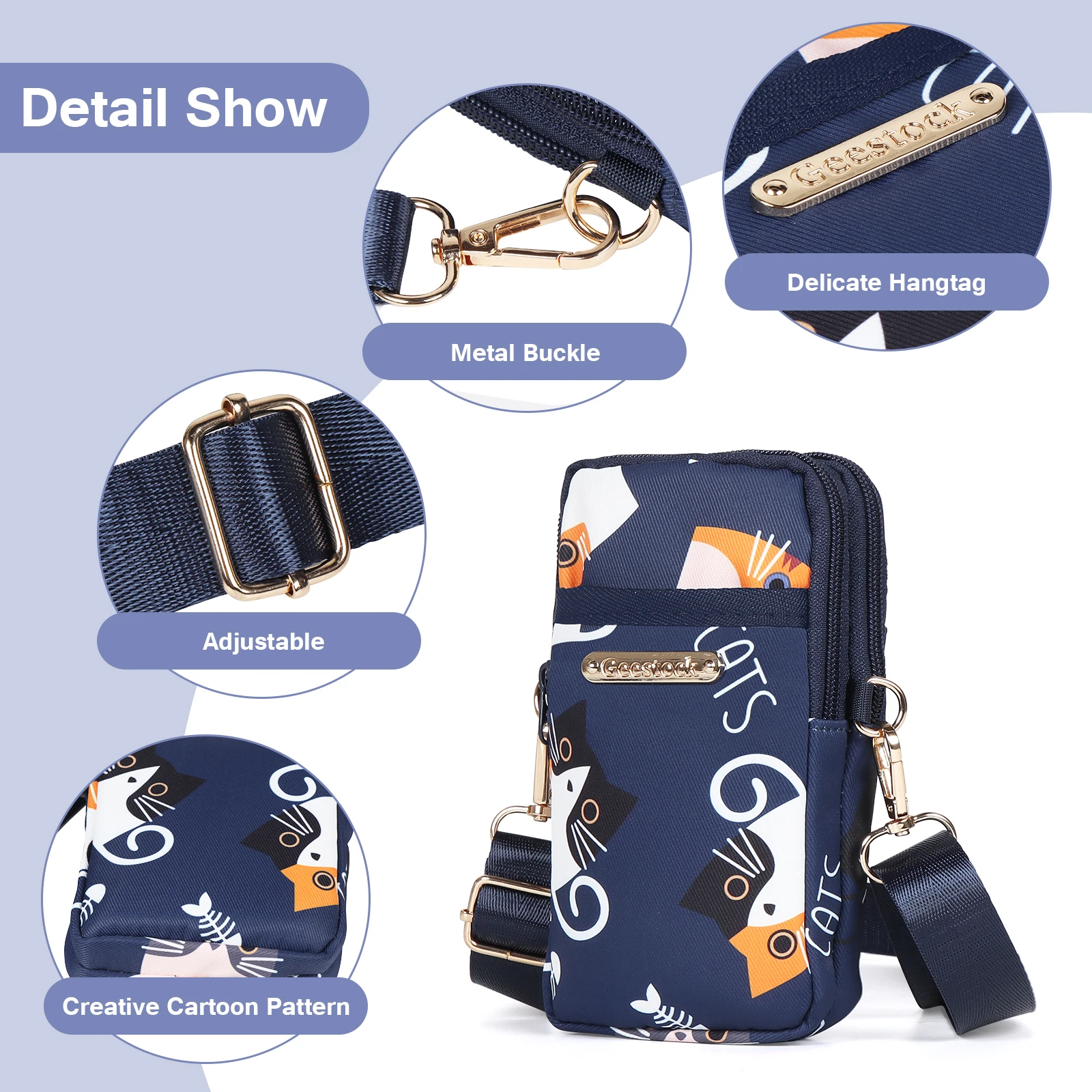 Geestock Nylon Balloon Mobile Phone Crossbody Bags for Women Multi Pocketed Shoulder Bag With Headphone Plug 3 Layer Wallet image 3