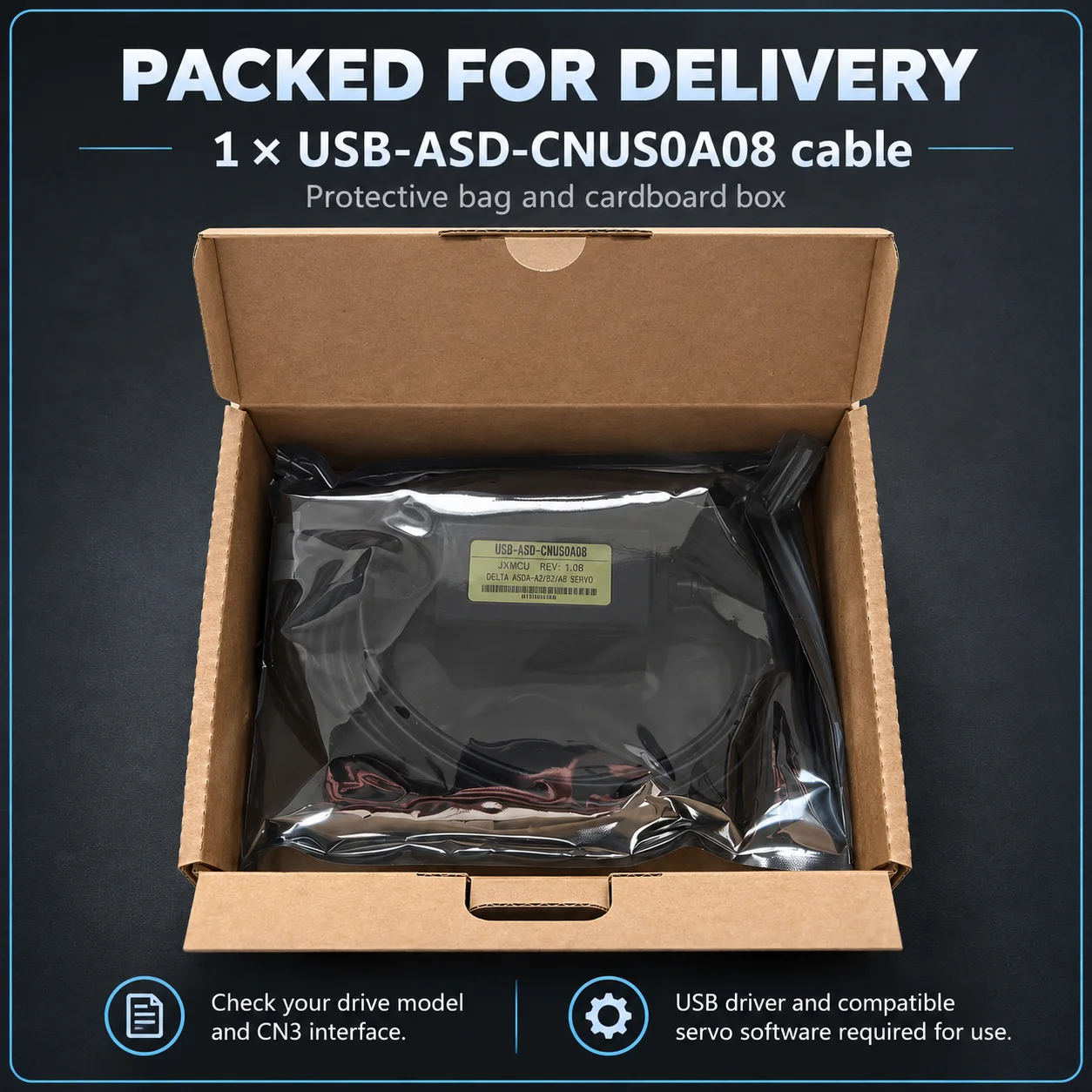 USB-ASD-CNUS0A08 Servo Programming Cable for Delta ASDA-A2 B2 AB CN3 USB to RS232 Adapter 3M 5V