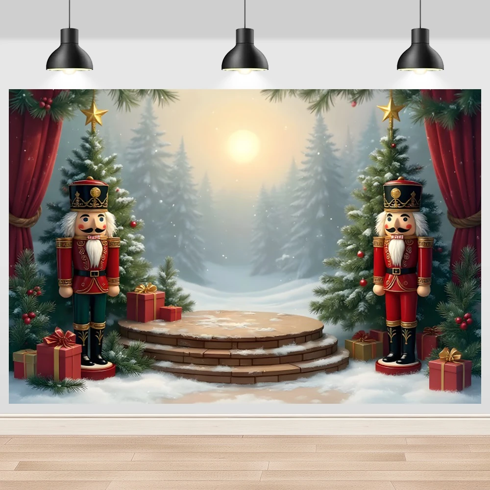 Nutcracker Christmas Backdrop Soldier Stage Gift Box Photography Background Family Portrait Studio Banner Holiday Party Decor