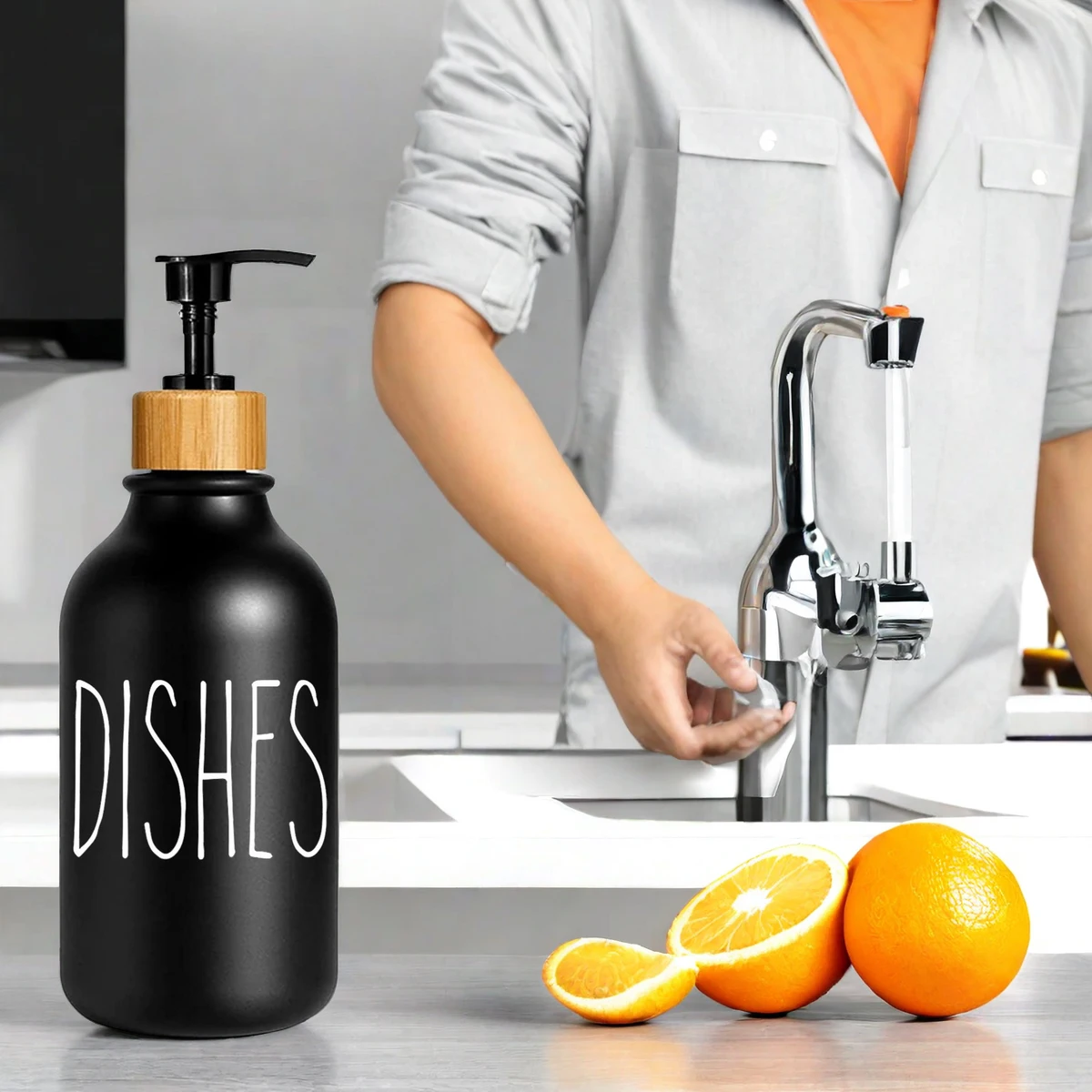 Dish and Hand Soap Dispenser Set Bamboo Pump Liquid Hand and Dish Soap Dispenser for Kitchen Bathroom Decor