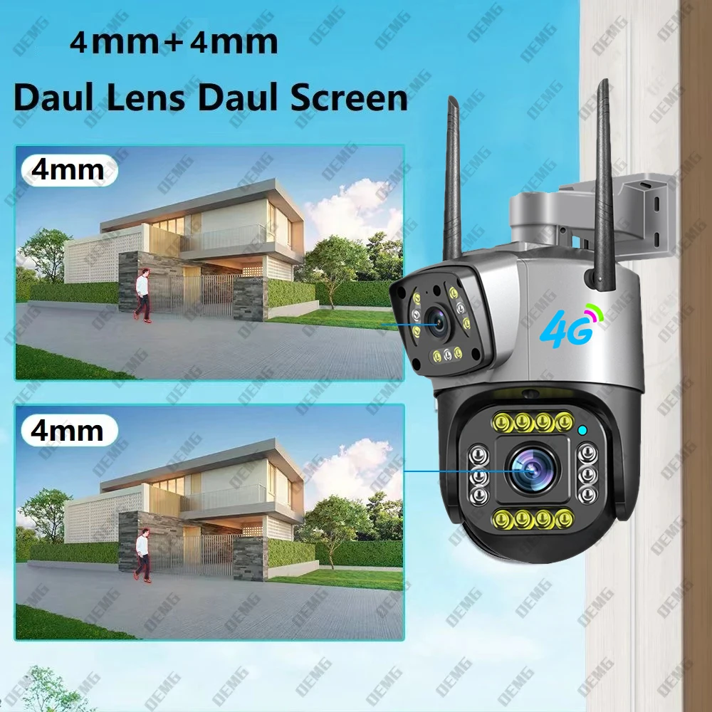 4MP 2K Dual Lens Dual Screen 4G Cartão SIM Câmera Bullet Dome Linkage Câmera Ai Motion Tracking Câmera sem fio Color Night Vision