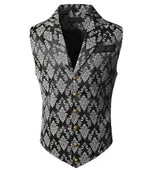 Victorian Floral Jacquard Men Suit Vest Formal Business Lapel Single Breasted Slim Fit Waistcoat Wedding Banquet Party Tops 5