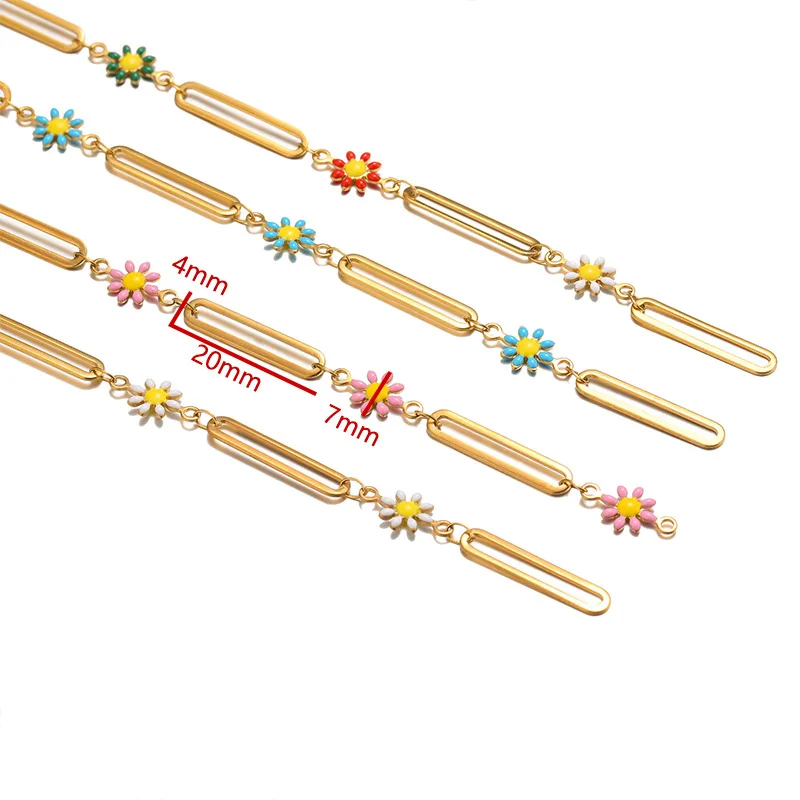 1 Meter Stainless Steel Enamel Flowers Long Buckle Gold Color Flat Chains for Necklace Bracelet Findings DIY Jewelry Making
