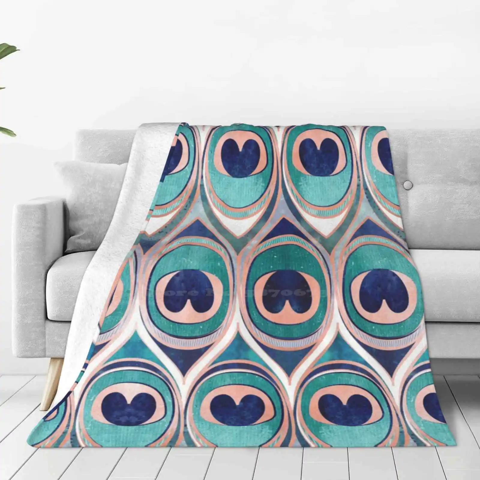 Peacock Feathers Eye / / Teal Blue And Metal Coral Rose Four Seasons Comfortable Warm Soft Throw Blanket Feathers Illustration