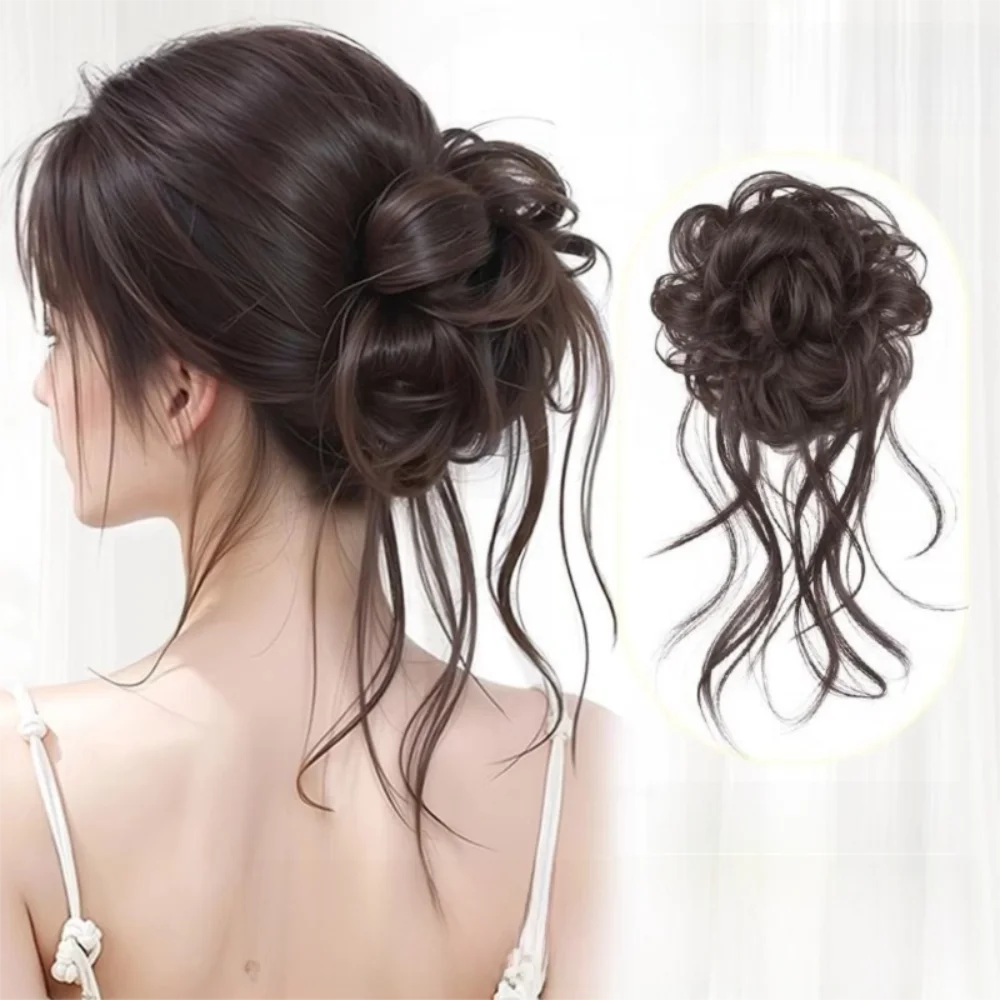 

Fashion Synthetic Hair Bun Claw Clip Natural Black Fluffy Wig Hair Rope Brown Curly Hair Wig Hair Clip Women
