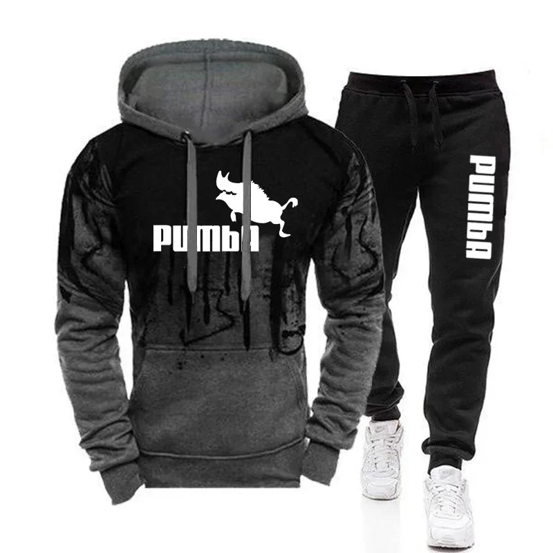 

Autumn and winter men's casual suit, fashion drawstring hoodie + sweatpants 2 sets, outdoor jogging fitness sports pullover