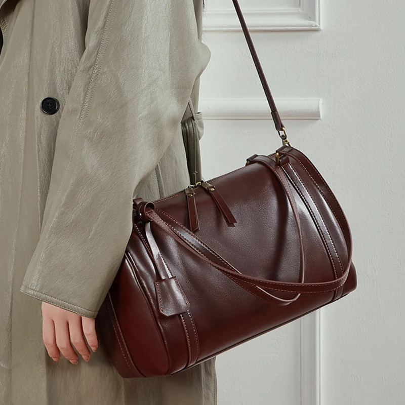 

Burminsa Cowhide Genuine Leather Pillow Tote Handbags For Women 2025 Luxury Designer Boston Work Ladies Shoulder Crossbody Bags