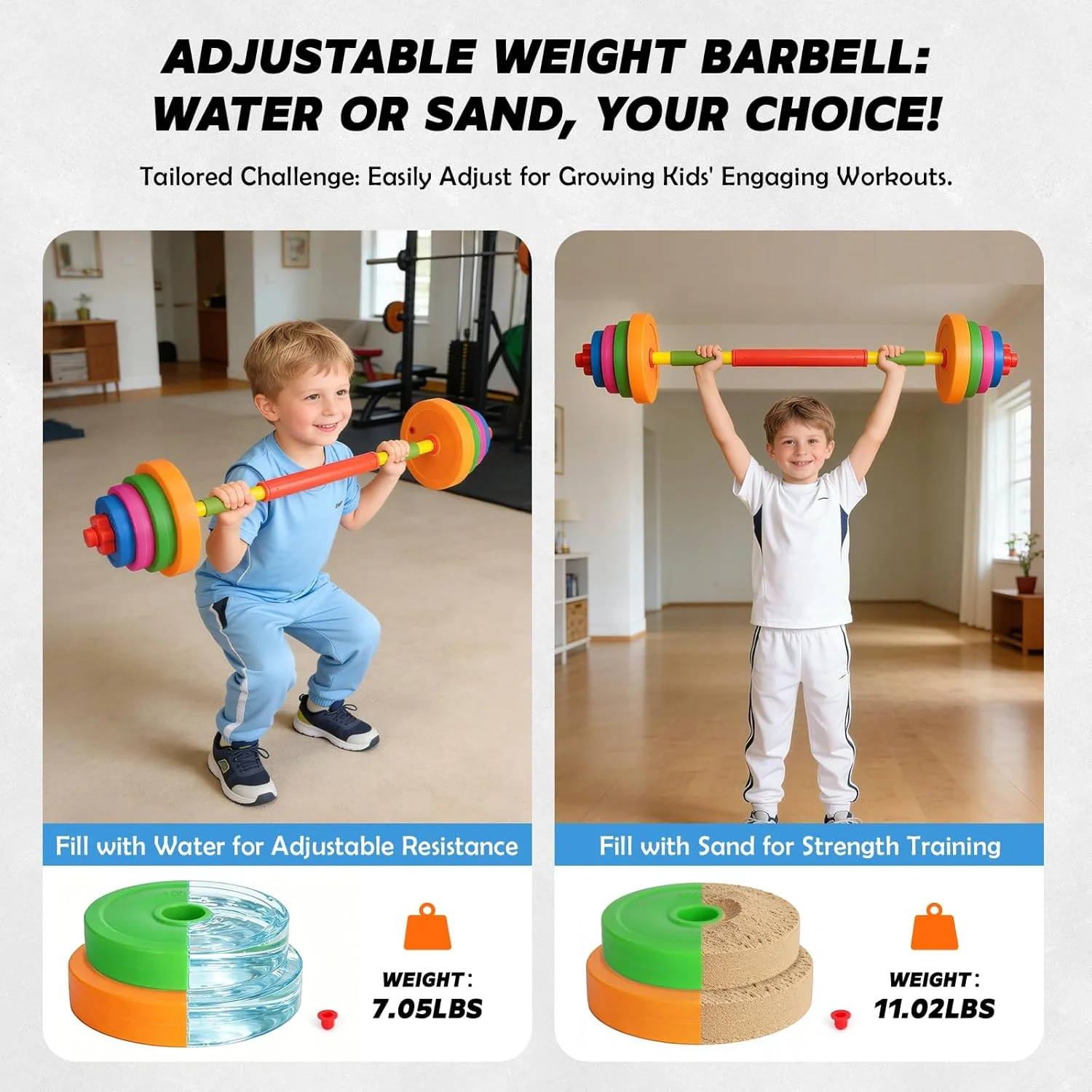 Kids Adjustable Barbell Dumbbell Toy Fillable Plastic Weight Set Toddler Arm Strength Training Fitness Sensory  Sport Toy - view 5
