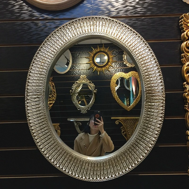 Europeanism Retro Makeup Mirror,oval Wall-mounted Decorative Mirror with Peacock Tail Feather Shape Frame,80*95 Bathroom Mirror