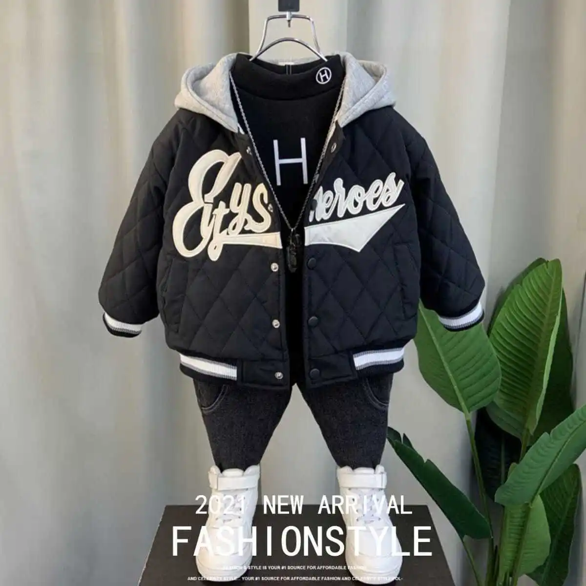 Boys Cotton-Padded Clothes New Baby Winter Jacket Children\'s Fleece-lined Thick Baseball Uniform Jacket