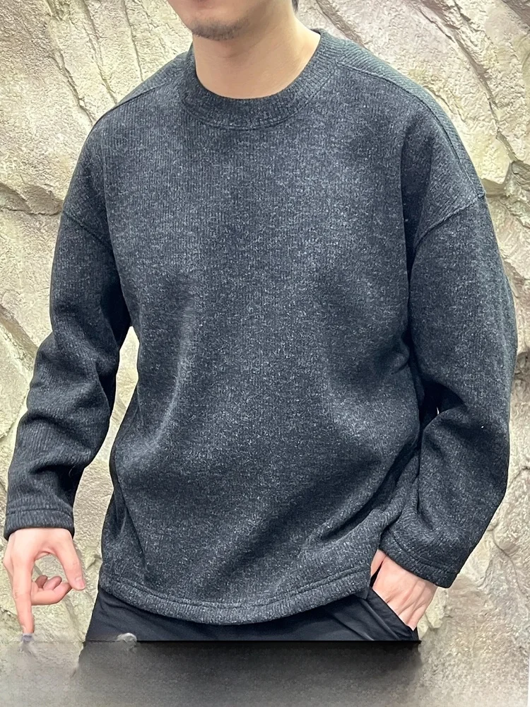 

Fashionable Men's Knitted Sweater Thickened Fleece 3D Tailoring Composite Orlon Autumn Winter Long Sleeve round Neck Top